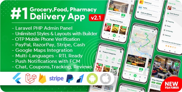 Grocery, Food, Pharmacy, Store v3.0.0 – 带有管理面板的交付移动应用程序