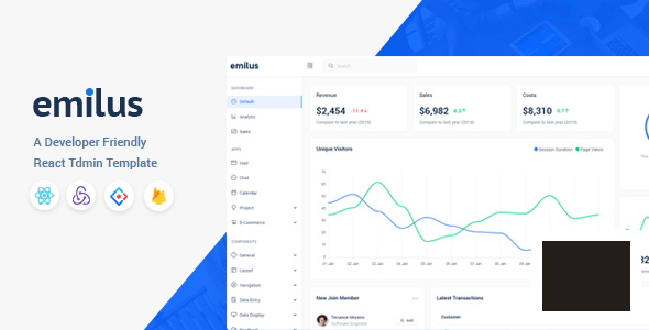 Emilus v2.1.4 – React 管理面板模板