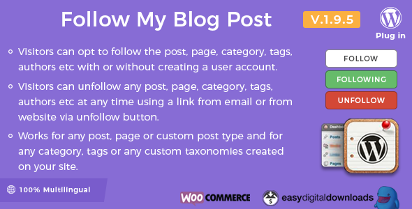 Follow My Blog Post v2.3.7 – WordPress WooCommerce插件