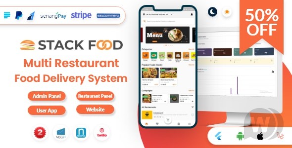 StackFood Multi Restaurant v7.9.0破解版（已汉化） – 带有 Laravel 管理面板和餐厅面板的食品配送应用程序