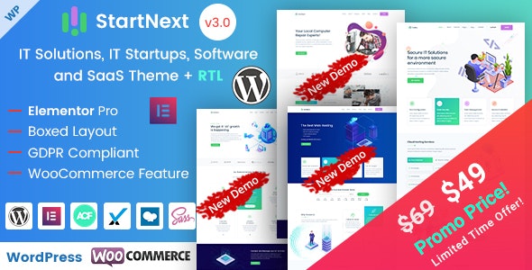 StartNext v5.3（已汉化） – IT 初创公司和数字服务 WordPress 主题