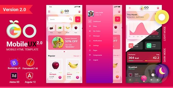 GoMobileUX v2.0 – Bootstrap 5 Framework 7 Angular 12 多用途 HTML 模板