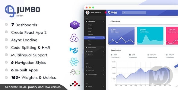 Jumbo React v5.5.0 – BootStrap 4 管理面板模板