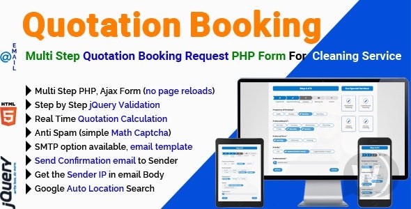 Quotation Booking v2.9.2 – 多步报价单预订请求 PHP 表格用于清洁服务