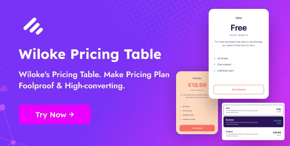 Wiloke Pricing Table Addon For Elementor v1.0.3 – Wiloke 定价表插件