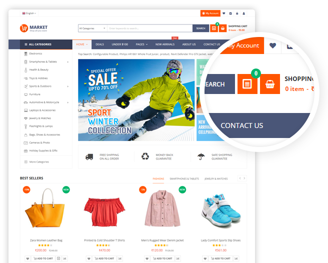 Market v9.5.0 – 具有移动特定布局的多商店响应式 Magento 主题（24 个主页）