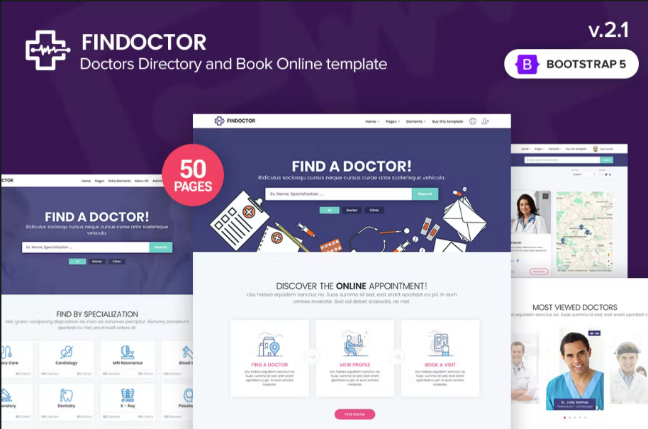 Findoctor v2.1 – 医生目录和在线预订模板