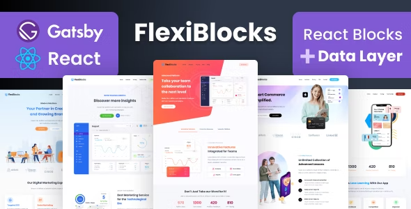 FlexiBlocks v3.9.0 – React Gatsby 登陆页面模板