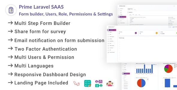 Prime Laravel Saas v1.0.6 – 表单构建器、用户、角色、权限和设置