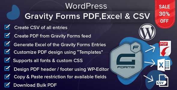 WordPress Gravity Forms PDF, Excel & CSV v1.8.1（已汉化）  – Gravity Forms转换为 pdf插件