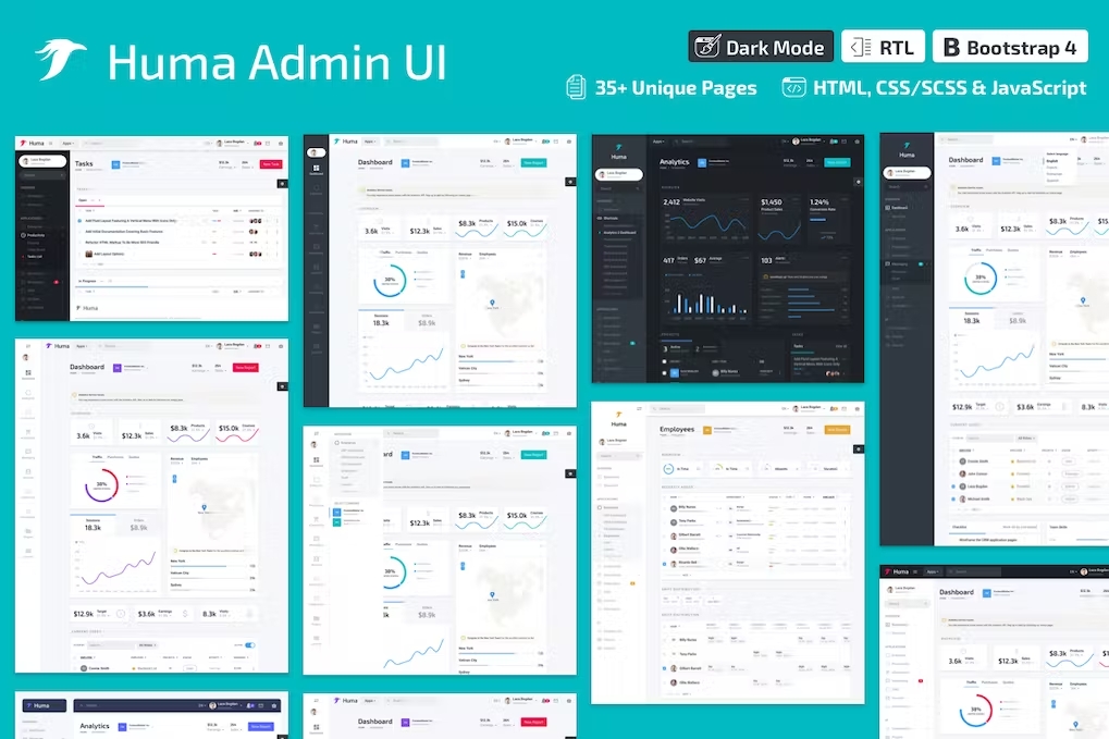 Huma Admin Dashboard Pro v2.0.0 – Bootstrap 4 管理模板