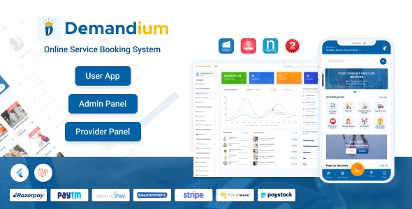 Demandium v2.9 – Multi Provider On Demand, Handyman, Home service App with admin panel