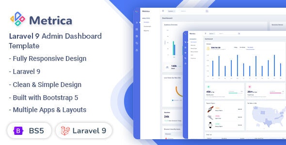 Metrica v3.1.0 – Laravel 9 管理和仪表板模板