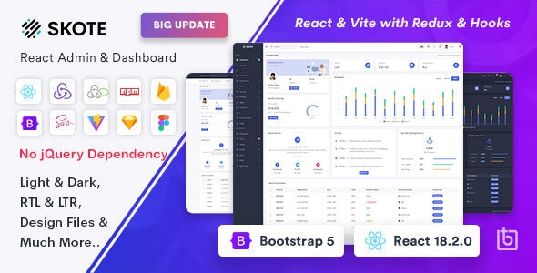 Skote v4.3.0 – React Admin & Dashboard Template + Sketch