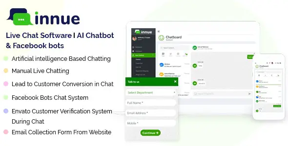 Innue v1.9 – 实时聊天软件| AI 聊天机器人与 Facebook 和 Dialogflow Bot