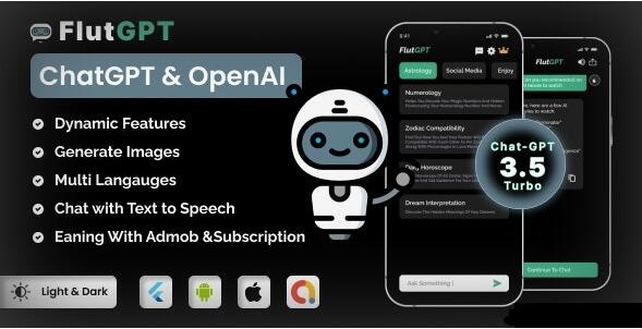 FlutGpt v2.2 – ChatGPT Flutter Full Application | Art Generator | ADMOB | Subscription Plan