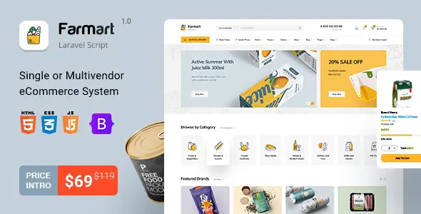 Farmart V1.22.1（已汉化97%） – Single or Multivendor Laravel eCommerce System