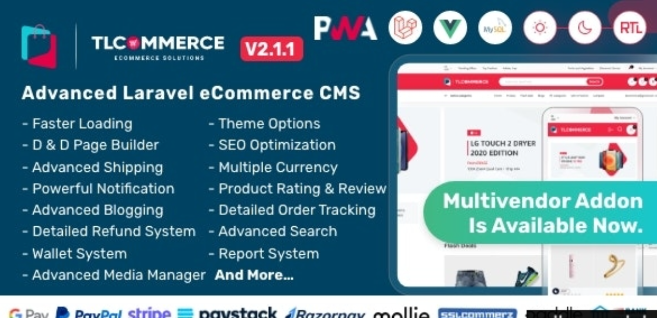 TLCommerce v2.2.5 – Laravel & VueJS Powered Ecommerce CMS with PWA