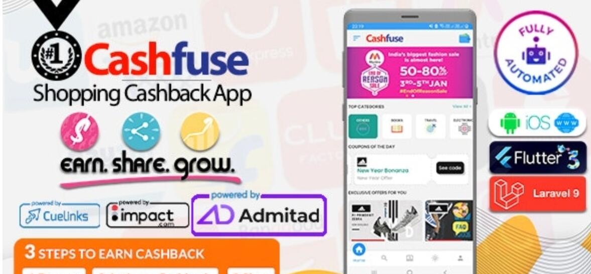 Cashfuse v2.0 – 联盟营销、价格比较、优惠券和现金返还应用程序