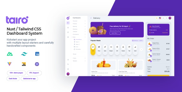 Tairo v1.3.0 – 多用途 Nuxt Tailwind CSS 仪表板系统