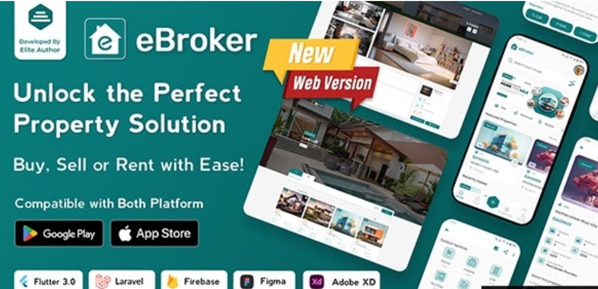 eBroker v1.1.4（后端已汉化80%） – 带有 Laravel 管理面板的房地产买卖 Flutter 应用程序