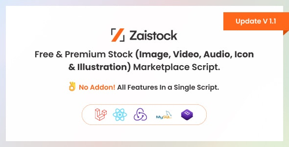 Zaistock v2.1 – 免费和高级图片、视频、音频、图标插图源码