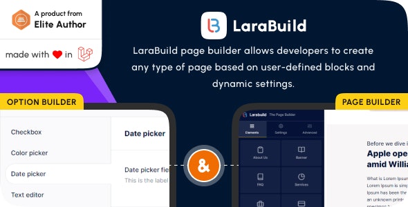 LaraBuild v1.2 – Laravel Drag and Drop Page builder and Settings Builder Package