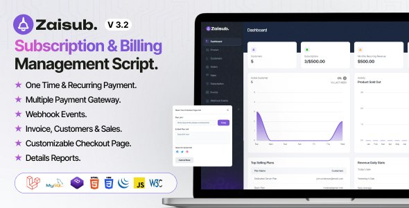 Zaisub v3.2  – Subscription & Billing Management Laravel Script