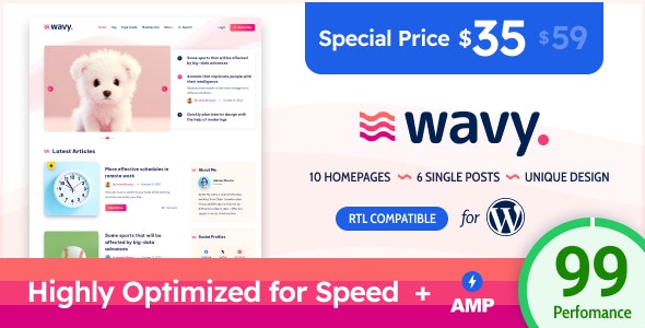 Wavy v1.8.0- Modern & Lightweight Blog for WordPress