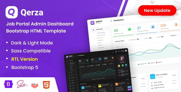 Qerza V2.1 – 求职门户管理仪表板 BOOTSTRAP HTML 模板 + RTL READY