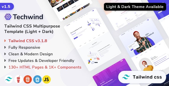 Techwind v2.2.0 – Tailwind CSS Multipurpose Landing Page Template ShreeThemes