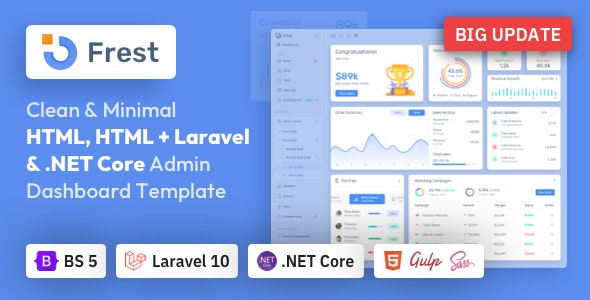 Frest V5.0.0 – Bootstrap 5 Html, Laravel & Asp.Net Admin Dashboard Template