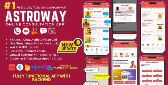 Astroway v2.1.3 – Astrology Consultation App with PHP Backend | Audio-Video Calls, Chat with Live Streaming
