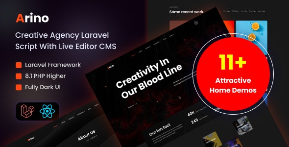 Arino v3.1 – Creative Agency Laravel Script With Live Editor CMS