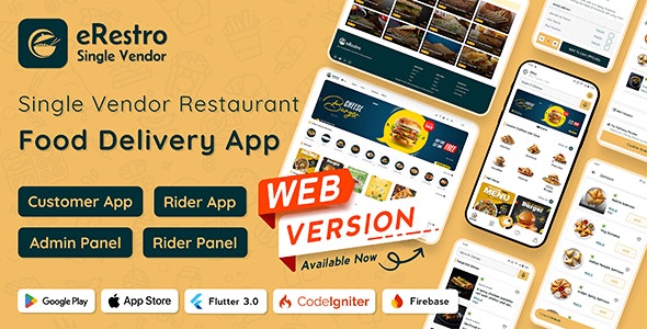 eRestro v1.0.7 – Single Vendor Restaurant Flutter App | Food Ordering App with Admin Panel | Web