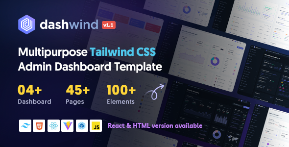 DashWind v1.1.0 – 多用途 Tailwind CSS 管理仪表板模板