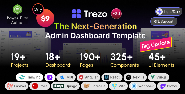 Trezo v2.1.0 – Tailwind, Bootstrap, Material, React, Angular, Vue, Laravel ASP.net Admin Dashboard Template