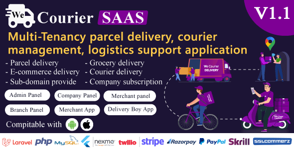 We Courier SAAS v1.1 – 多租户快递和物流管理 – 商家、带管理员的配送应用程序