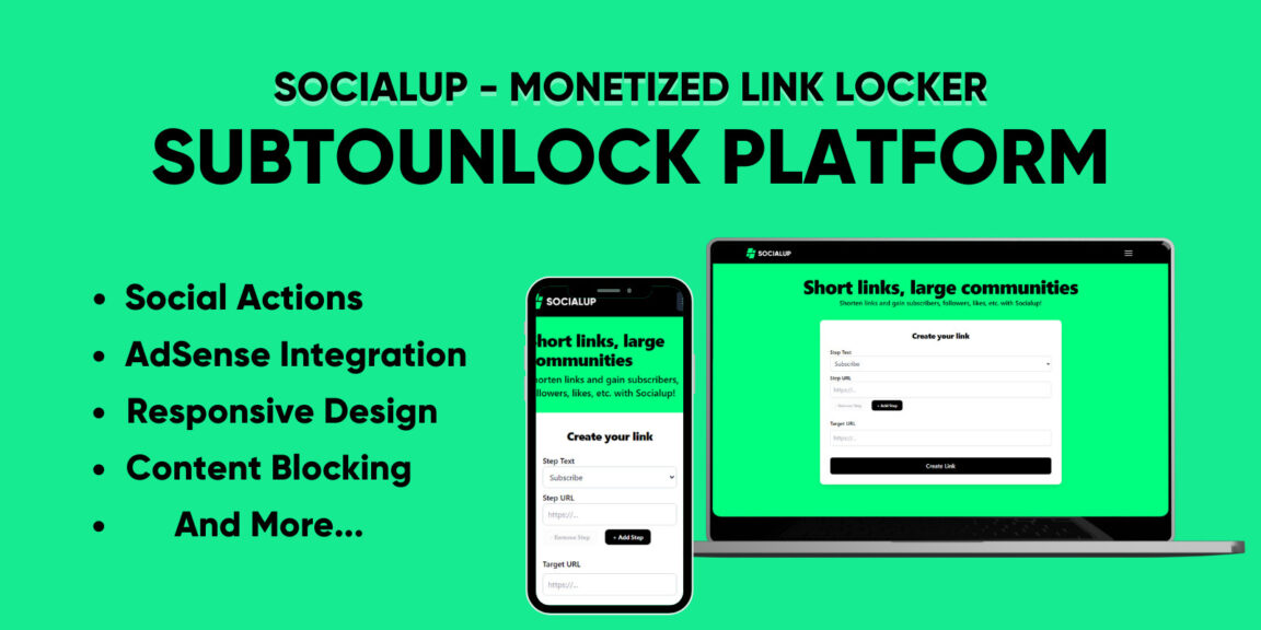 SocialUp v1.0 – Monetized Social Unlock Link